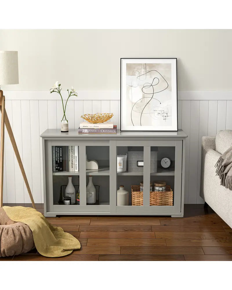 Sideboard Buffet Cupboard Storage Cabinet with Sliding Door-Gray - Gray - Sideboards Cabinets & Buffets