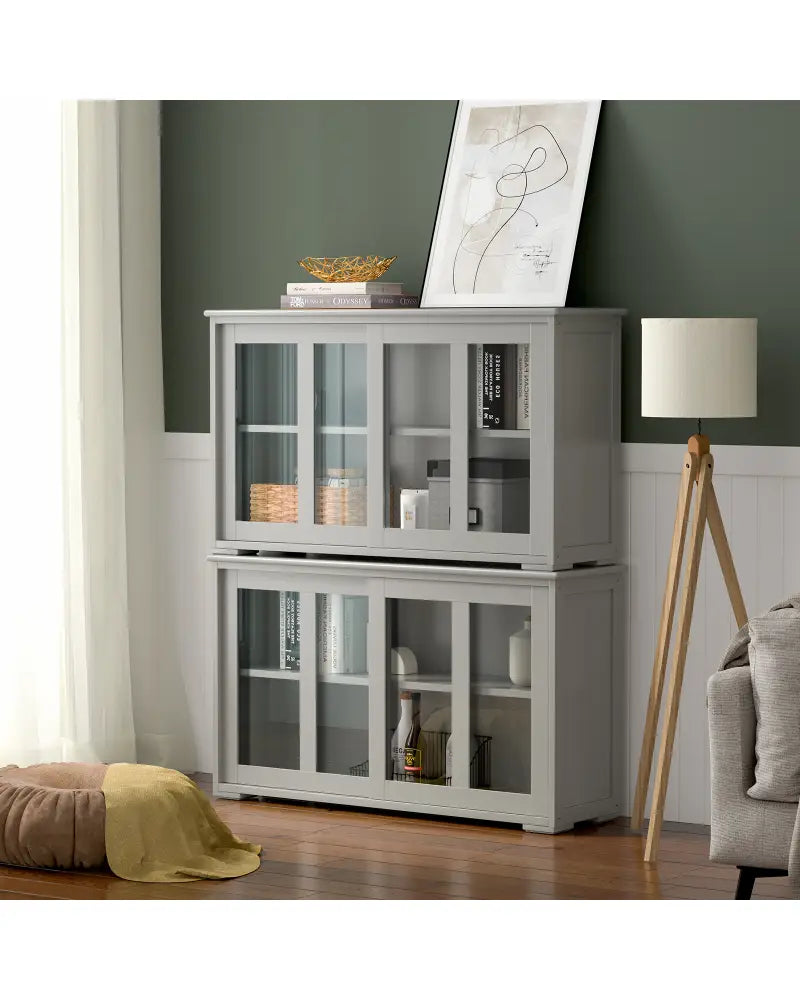 Sideboard Buffet Cupboard Storage Cabinet with Sliding Door-Gray - Gray - Sideboards Cabinets & Buffets