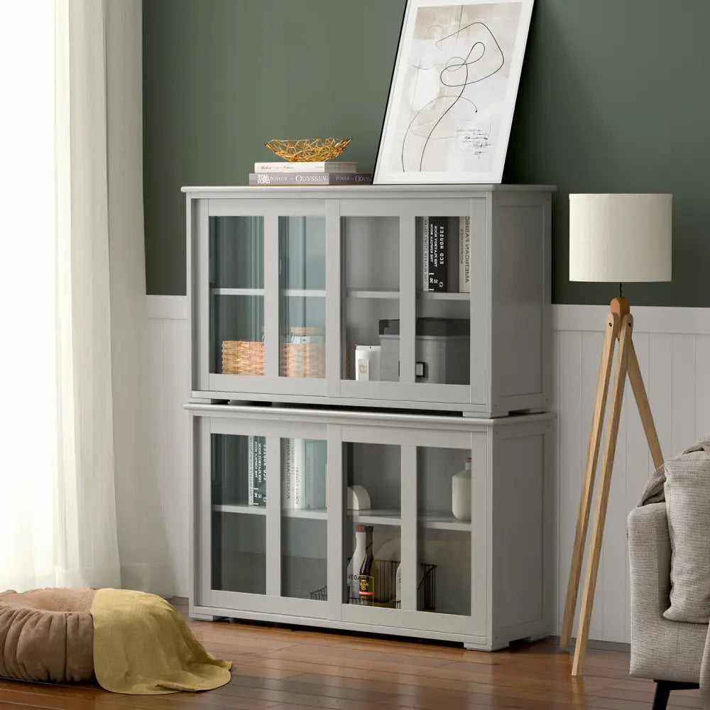 Sideboard Buffet Cupboard Storage Cabinet with Sliding Door-Gray - Gray - Sideboards Cabinets & Buffets