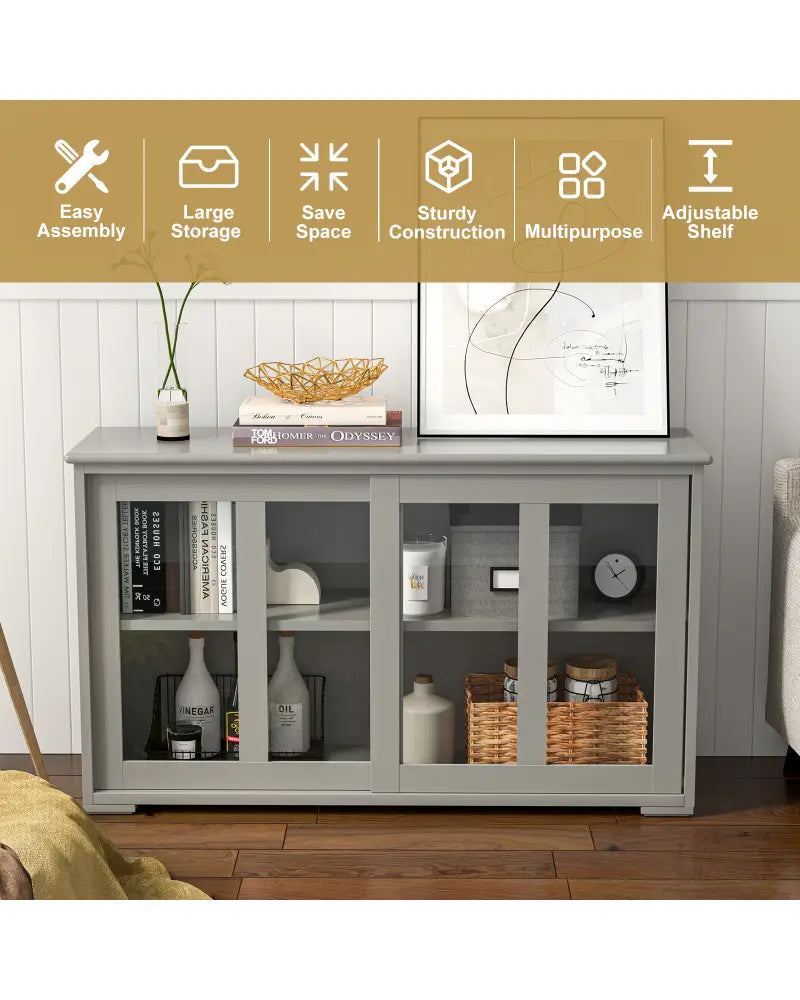 Sideboard Buffet Cupboard Storage Cabinet with Sliding Door-Gray - Gray - Sideboards Cabinets & Buffets