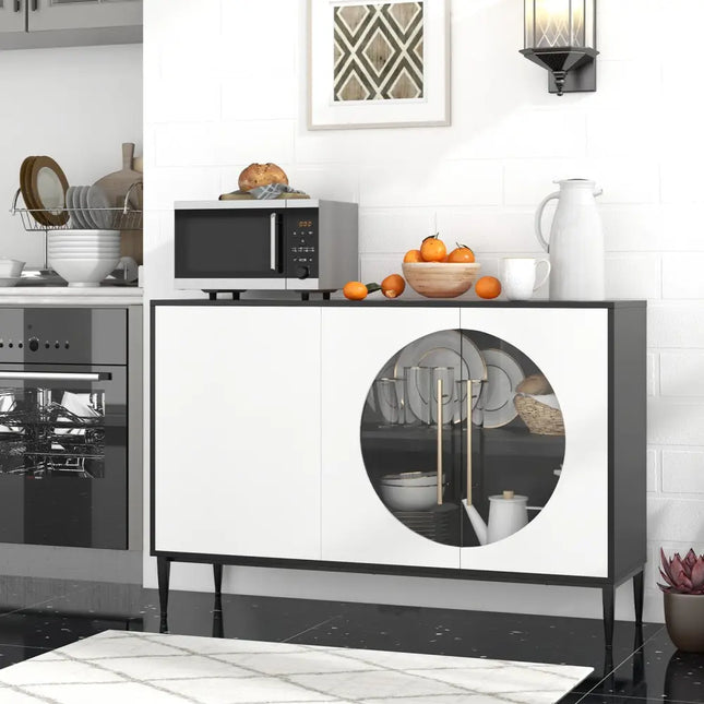 Sideboard Cabinet with Tempered Glass Door for Living Room Dining Room Kitchen-White - White - Sideboards Cabinets &