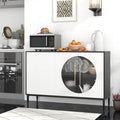 Sideboard Cabinet with Tempered Glass Door for Living Room Dining Room Kitchen-White - White - Sideboards Cabinets &