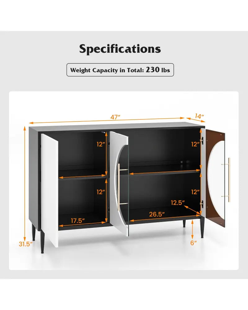 Sideboard Cabinet with Tempered Glass Door for Living Room Dining Room Kitchen-White - White - Sideboards Cabinets &