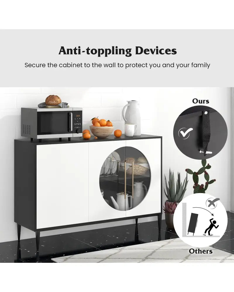 Sideboard Cabinet with Tempered Glass Door for Living Room Dining Room Kitchen-White - White - Sideboards Cabinets &
