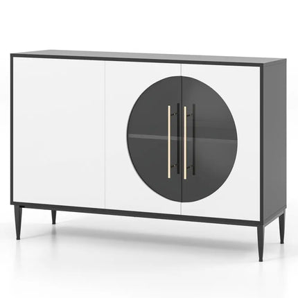 Sideboard Cabinet with Tempered Glass Door for Living Room Dining Room Kitchen-White - White - Sideboards Cabinets &