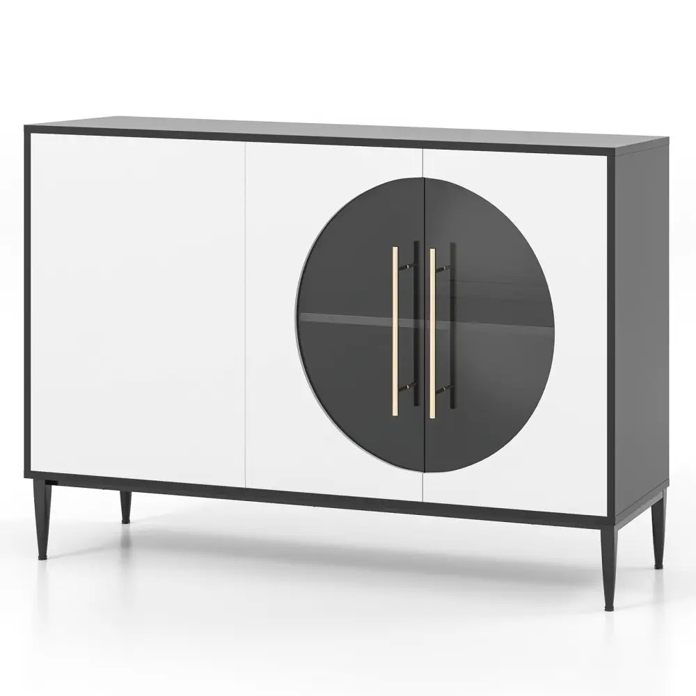 Sideboard Cabinet with Tempered Glass Door for Living Room Dining Room Kitchen-White - White - Sideboards Cabinets &