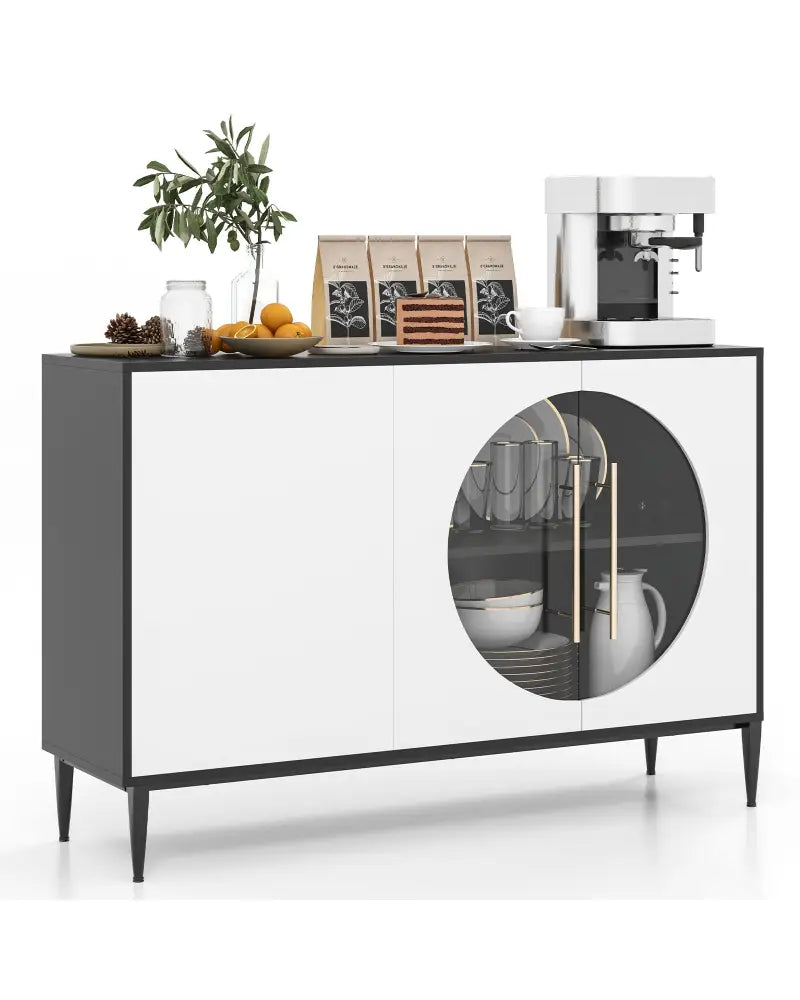 Sideboard Cabinet with Tempered Glass Door for Living Room Dining Room Kitchen-White - White - Sideboards Cabinets &