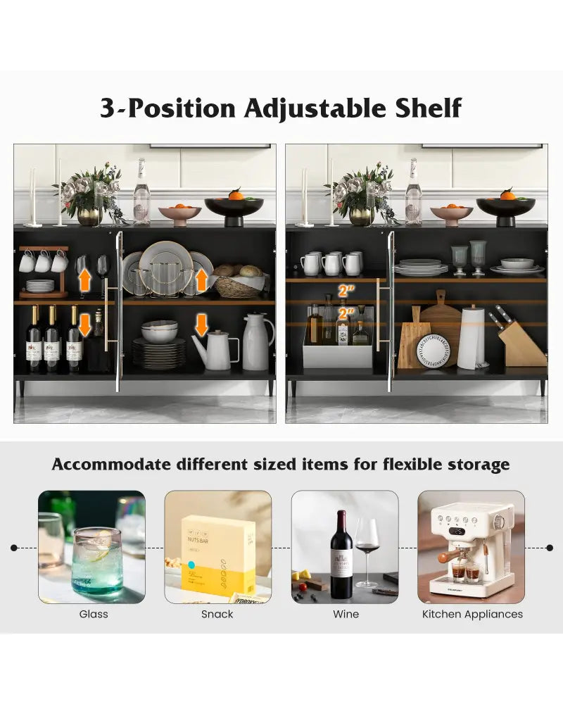 Sideboard Cabinet with Tempered Glass Door for Living Room Dining Room Kitchen-White - White - Sideboards Cabinets &