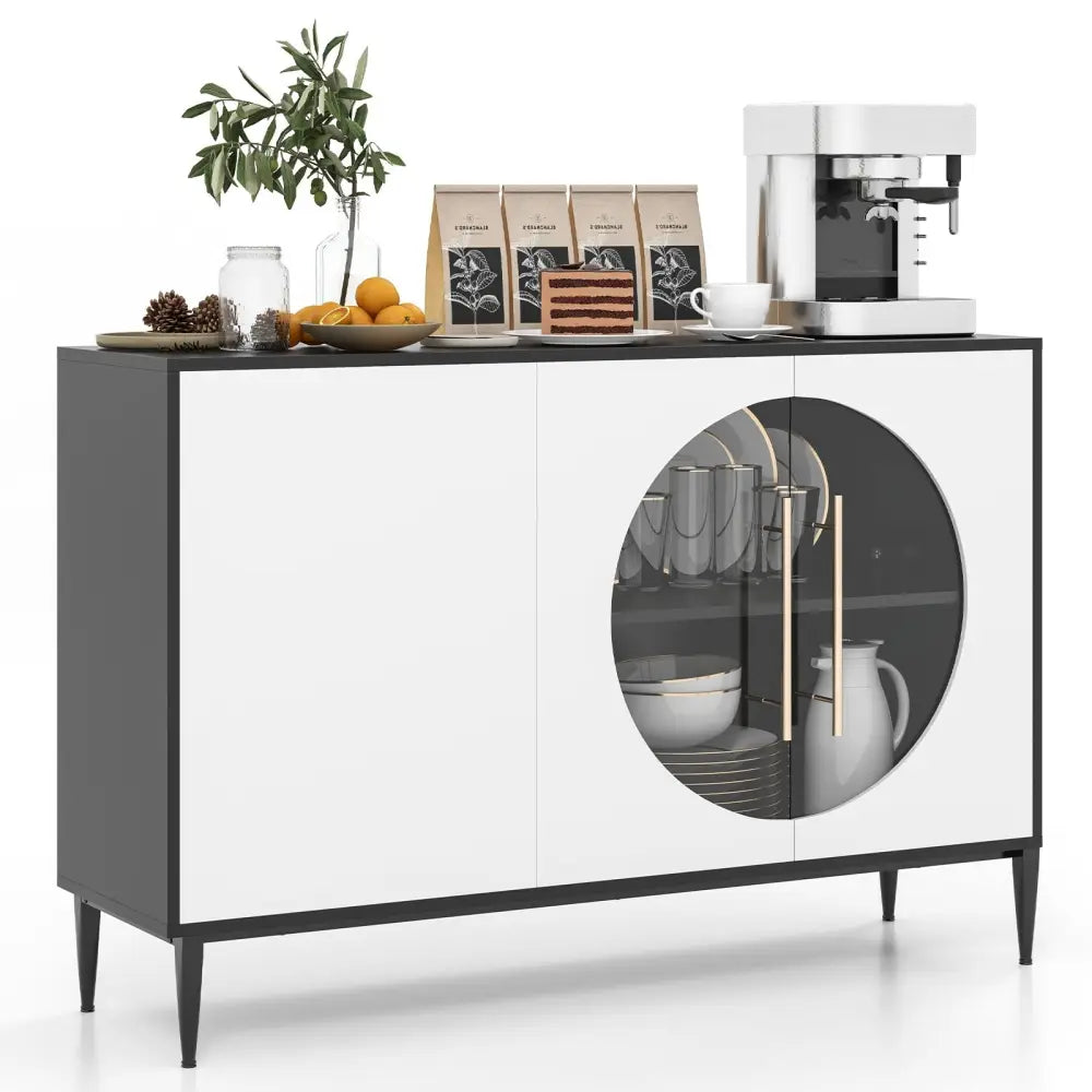 Sideboard Cabinet with Tempered Glass Door for Living Room Dining Room Kitchen-White - White - Sideboards Cabinets &