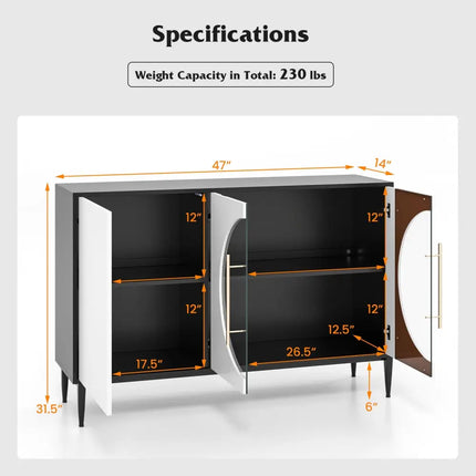 Sideboard Cabinet with Tempered Glass Door for Living Room Dining Room Kitchen-White - White - Sideboards Cabinets &