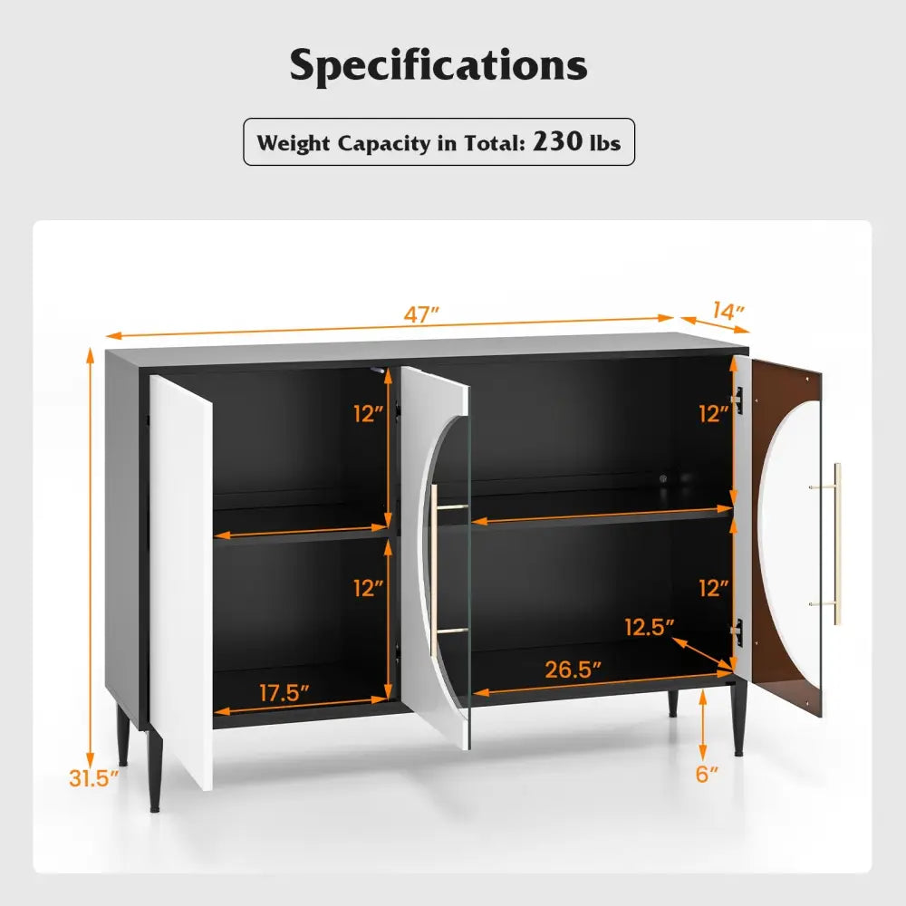 Sideboard Cabinet with Tempered Glass Door for Living Room Dining Room Kitchen-White - White - Sideboards Cabinets &