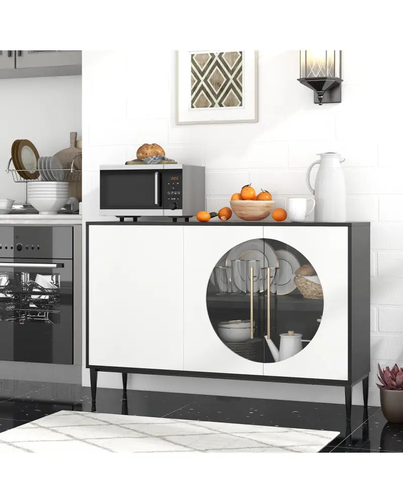 Sideboard Cabinet with Tempered Glass Door for Living Room Dining Room Kitchen-White - White - Sideboards Cabinets &