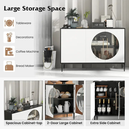 Sideboard Cabinet with Tempered Glass Door for Living Room Dining Room Kitchen-White - White - Sideboards Cabinets &