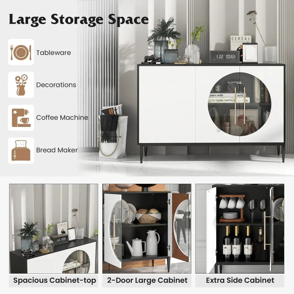 Sideboard Cabinet with Tempered Glass Door for Living Room Dining Room Kitchen-White - White - Sideboards Cabinets &