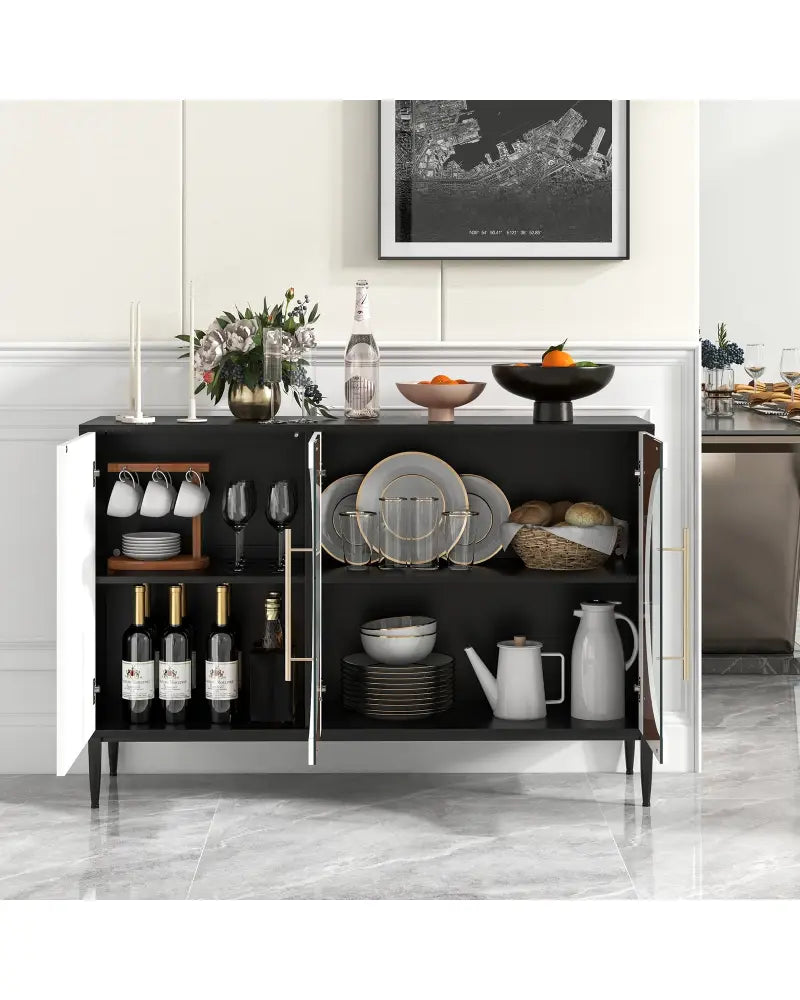 Sideboard Cabinet with Tempered Glass Door for Living Room Dining Room Kitchen-White - White - Sideboards Cabinets &