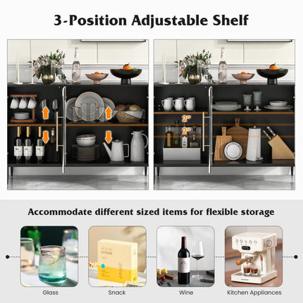 Sideboard Cabinet with Tempered Glass Door for Living Room Dining Room Kitchen-White - White - Sideboards Cabinets &