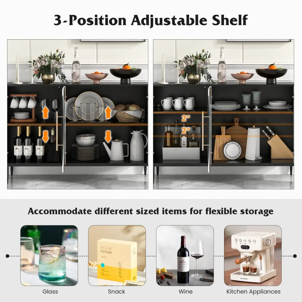 Sideboard Cabinet with Tempered Glass Door for Living Room Dining Room Kitchen-White - White - Sideboards Cabinets &