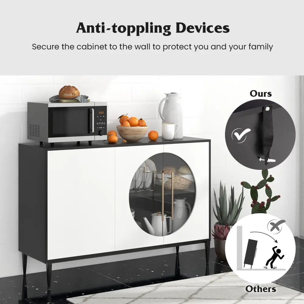 Sideboard Cabinet with Tempered Glass Door for Living Room Dining Room Kitchen-White - White - Sideboards Cabinets &