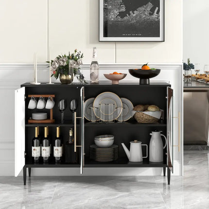 Sideboard Cabinet with Tempered Glass Door for Living Room Dining Room Kitchen-White - White - Sideboards Cabinets &