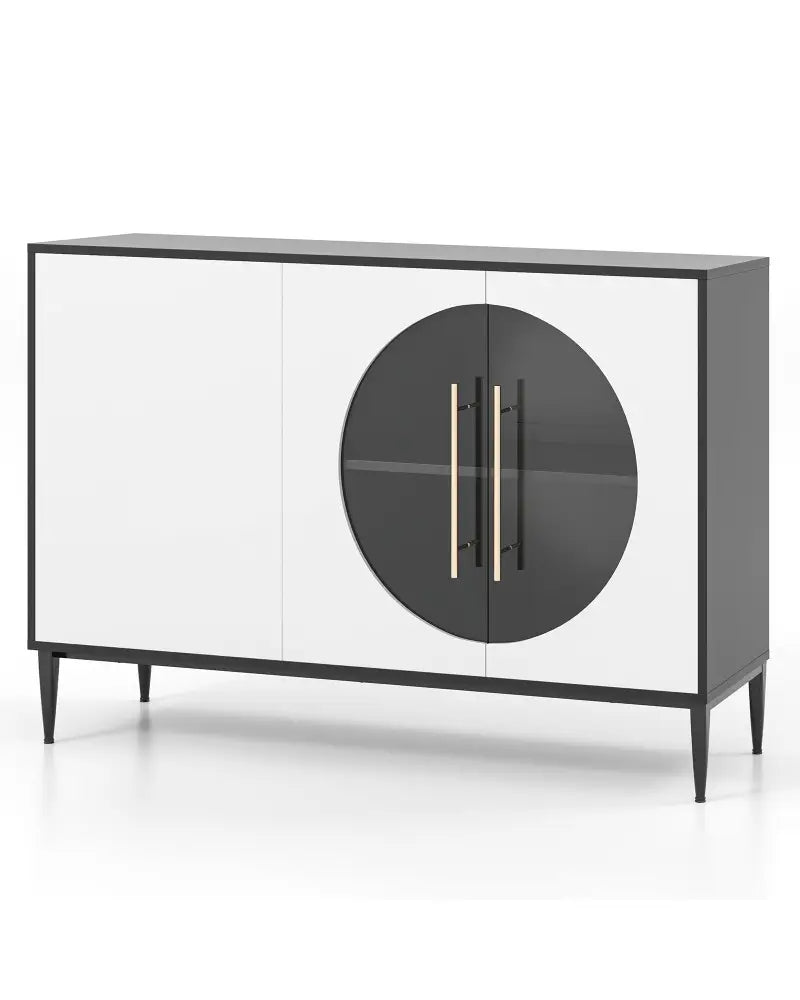 Sideboard Cabinet with Tempered Glass Door for Living Room Dining Room Kitchen-White - White - Sideboards Cabinets &