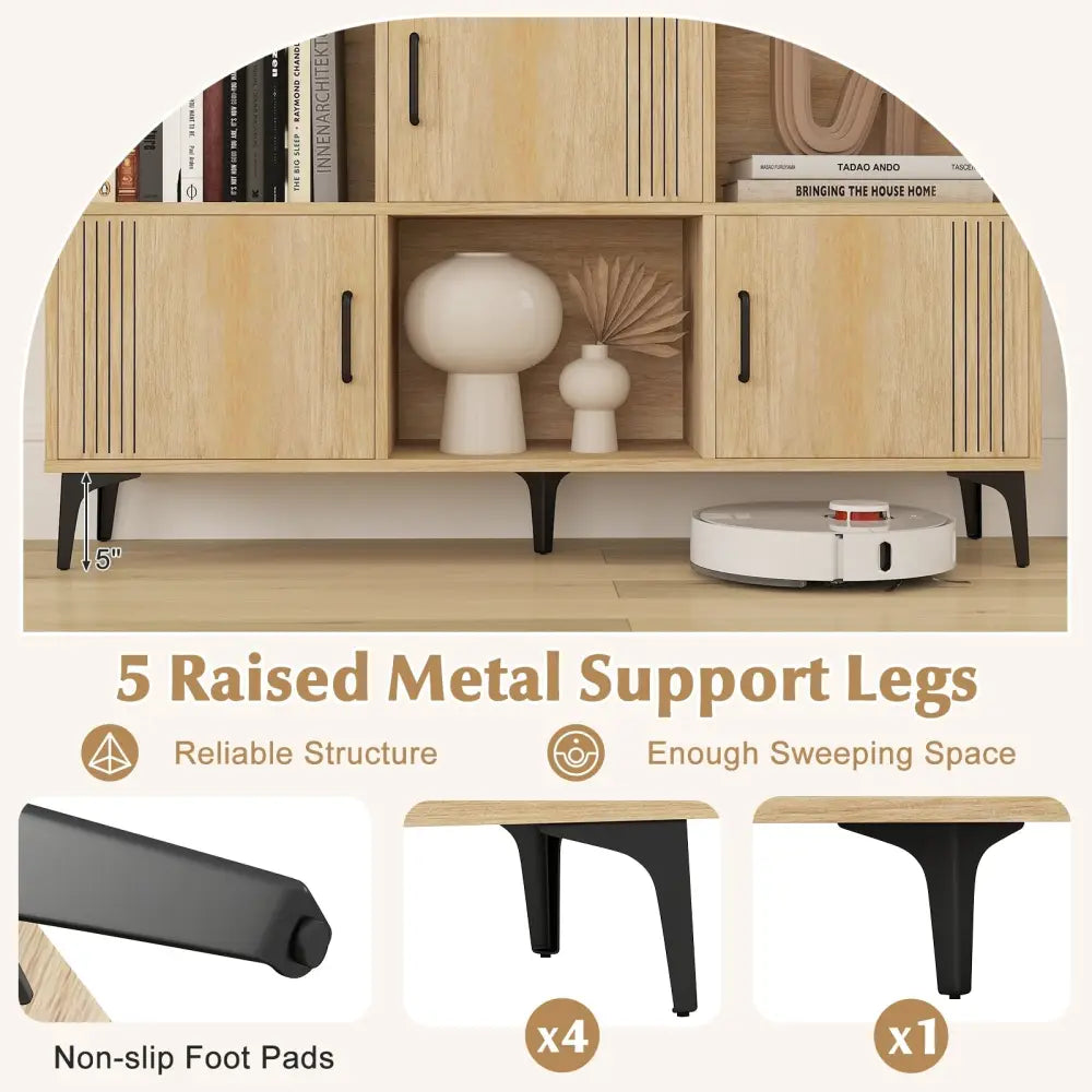 Sideboard Storage Cabinet Bookcase with 3 Doors and Open Compartments-Oak - Oak - Cabinets & Chests