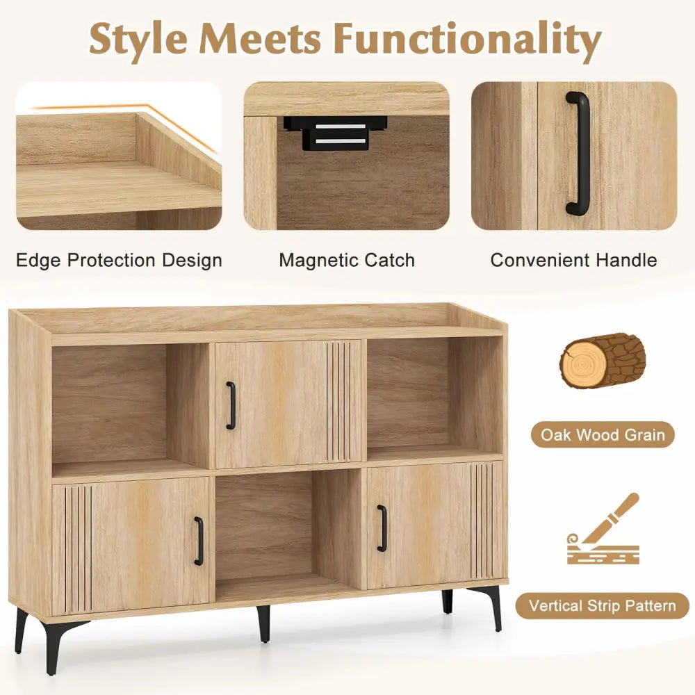 Sideboard Storage Cabinet Bookcase with 3 Doors and Open Compartments-Oak - Oak - Cabinets & Chests