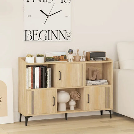 Sideboard Storage Cabinet Bookcase with 3 Doors and Open Compartments-Oak - Oak - Cabinets & Chests