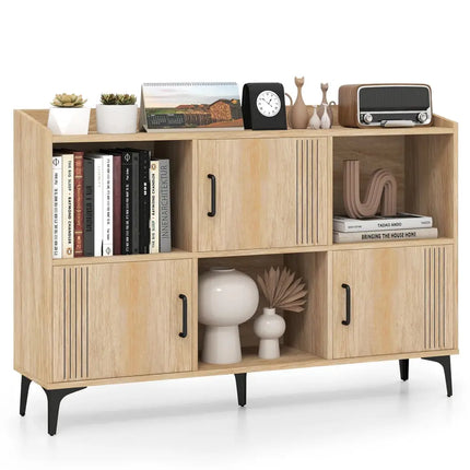 Sideboard Storage Cabinet Bookcase with 3 Doors and Open Compartments-Oak - Oak - Cabinets & Chests