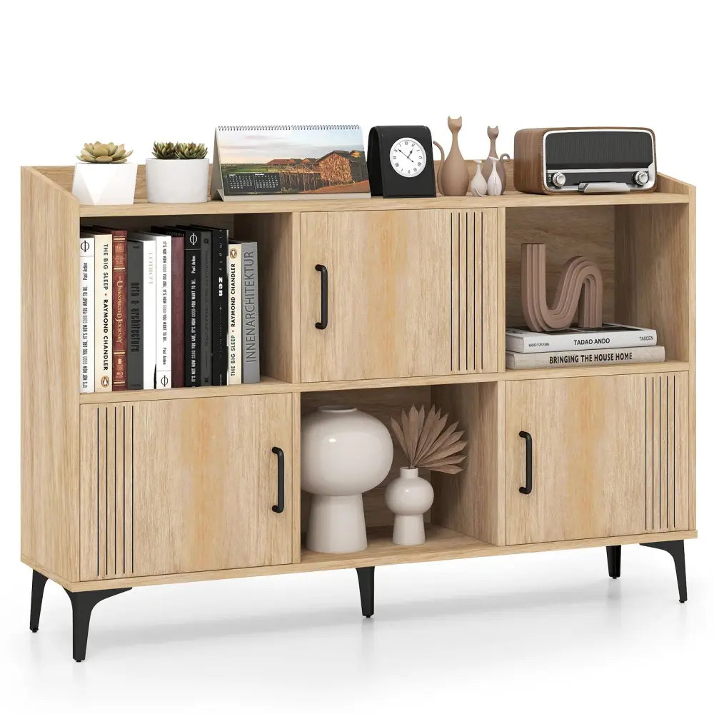 Sideboard Storage Cabinet Bookcase with 3 Doors and Open Compartments-Oak - Oak - Cabinets & Chests