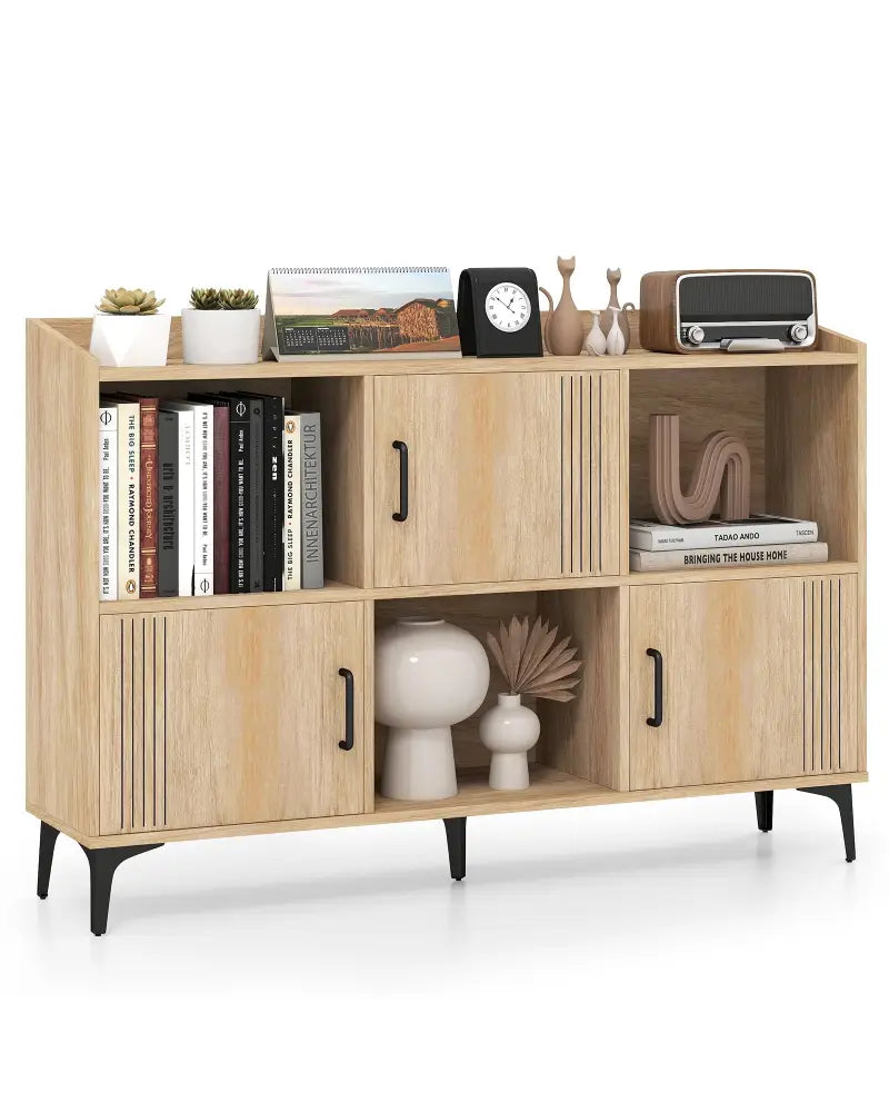 Sideboard Storage Cabinet Bookcase with 3 Doors and Open Compartments-Oak - Oak - Cabinets & Chests
