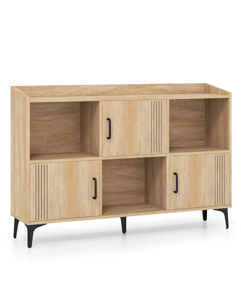 Sideboard Storage Cabinet Bookcase with 3 Doors and Open Compartments-Oak - Oak - Cabinets & Chests