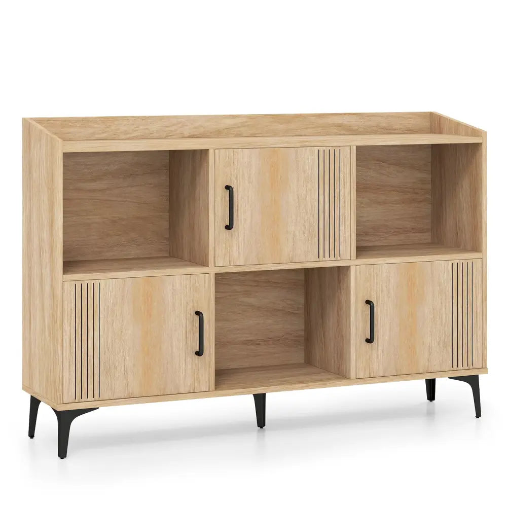 Sideboard Storage Cabinet Bookcase with 3 Doors and Open Compartments-Oak - Oak - Cabinets & Chests
