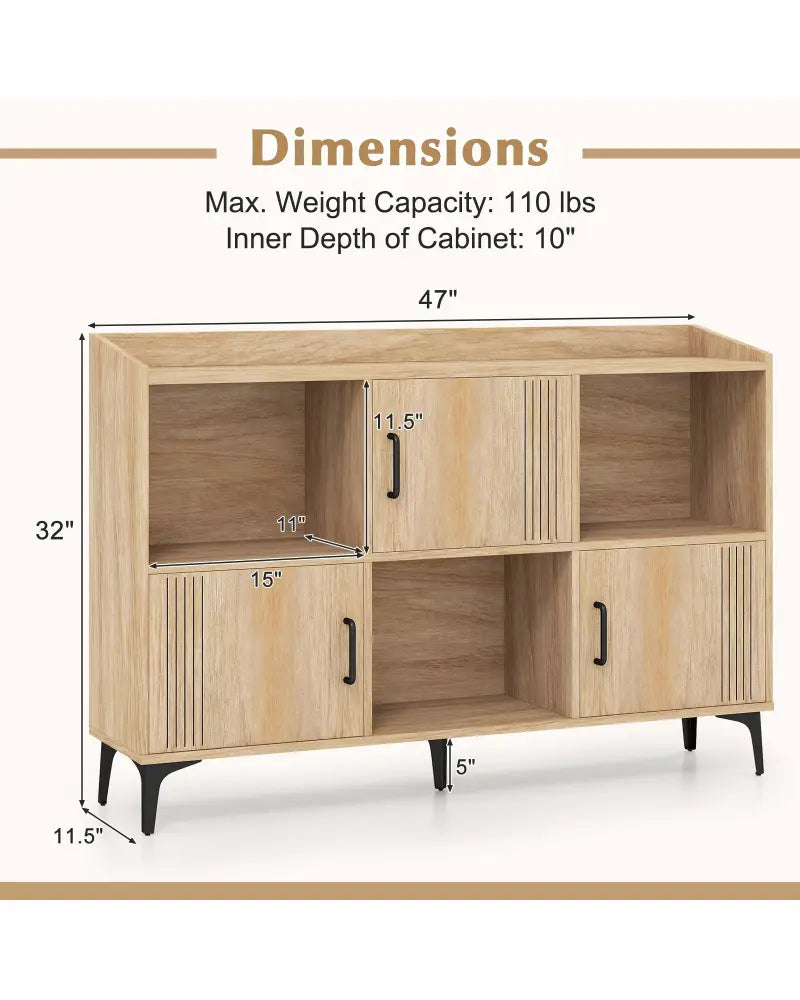 Sideboard Storage Cabinet Bookcase with 3 Doors and Open Compartments-Oak - Oak - Cabinets & Chests