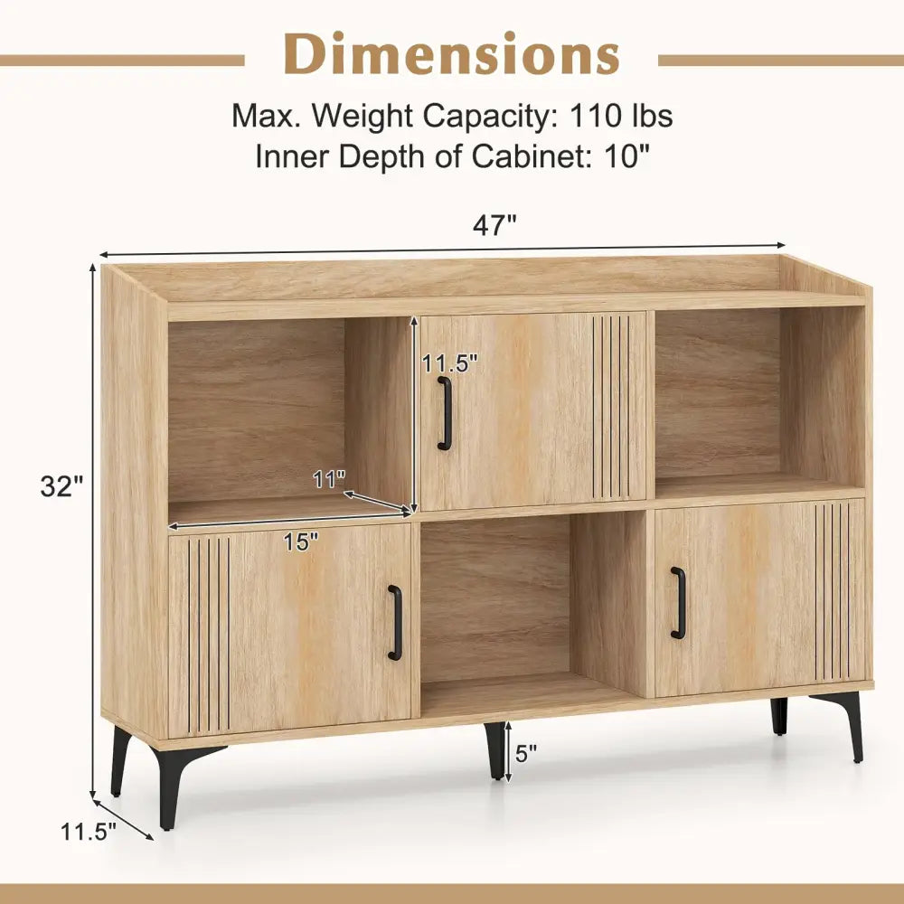 Sideboard Storage Cabinet Bookcase with 3 Doors and Open Compartments-Oak - Oak - Cabinets & Chests