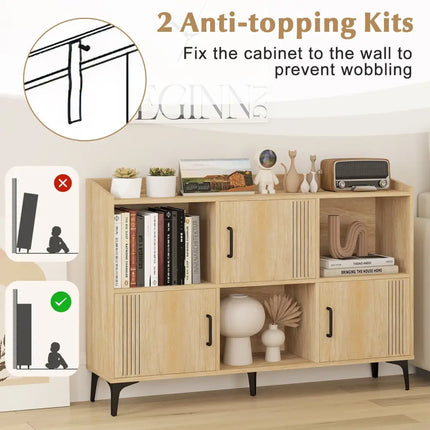 Sideboard Storage Cabinet Bookcase with 3 Doors and Open Compartments-Oak - Oak - Cabinets & Chests