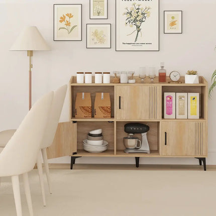 Sideboard Storage Cabinet Bookcase with 3 Doors and Open Compartments-Oak - Oak - Cabinets & Chests