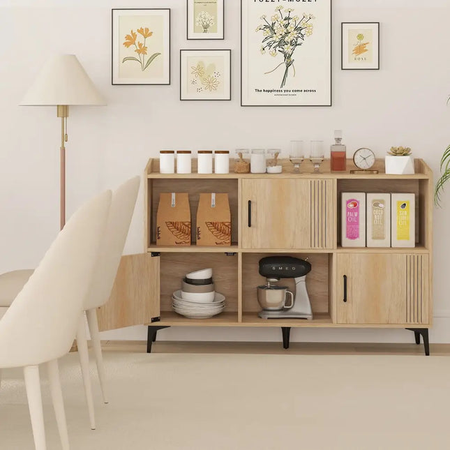 Sideboard Storage Cabinet Bookcase with 3 Doors and Open Compartments-Oak - Oak - Cabinets & Chests