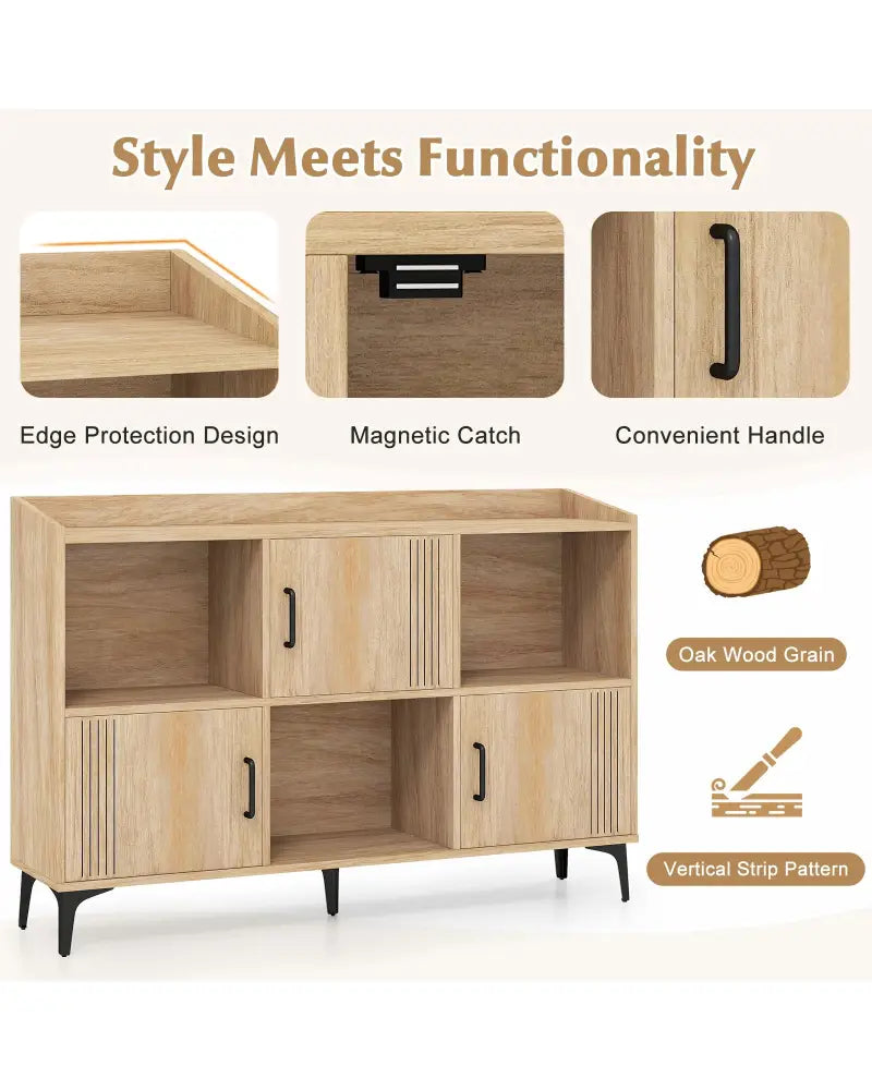 Sideboard Storage Cabinet Bookcase with 3 Doors and Open Compartments-Oak - Oak - Cabinets & Chests
