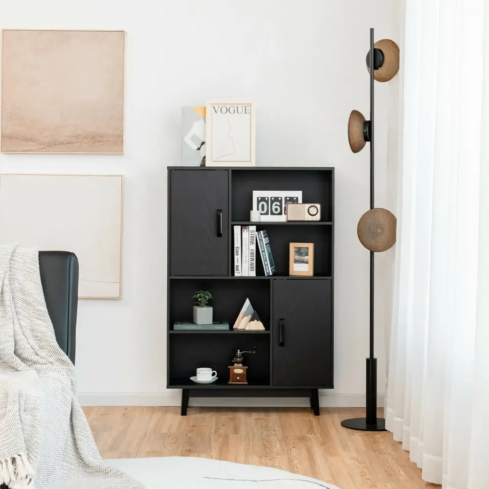 Sideboard Storage Cabinet with Door Shelf-Black - Black - Cabinets & Chests
