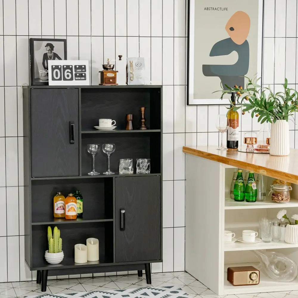 Sideboard Storage Cabinet with Door Shelf-Black - Black - Cabinets & Chests