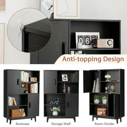 Sideboard Storage Cabinet with Door Shelf-Black - Black - Cabinets & Chests