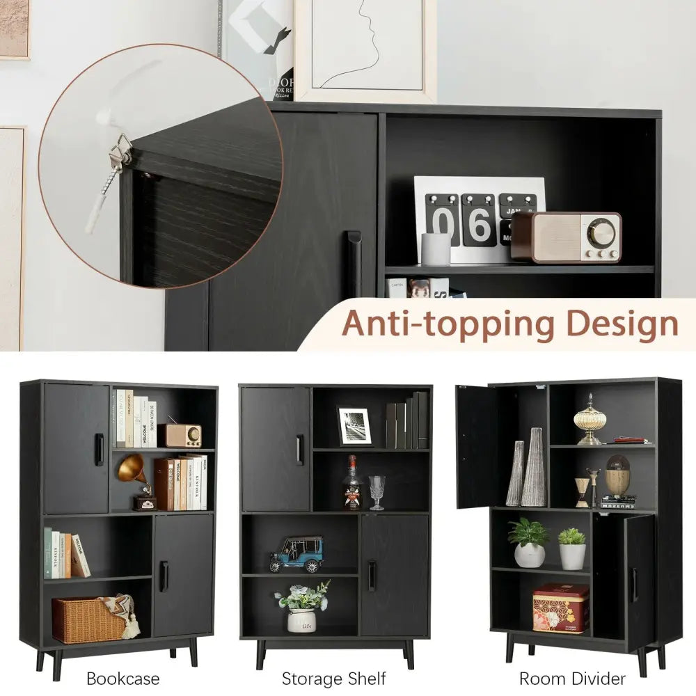 Sideboard Storage Cabinet with Door Shelf-Black - Black - Cabinets & Chests