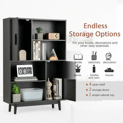 Sideboard Storage Cabinet with Door Shelf-Black - Black - Cabinets & Chests