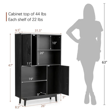 Sideboard Storage Cabinet with Door Shelf-Black - Black - Cabinets & Chests