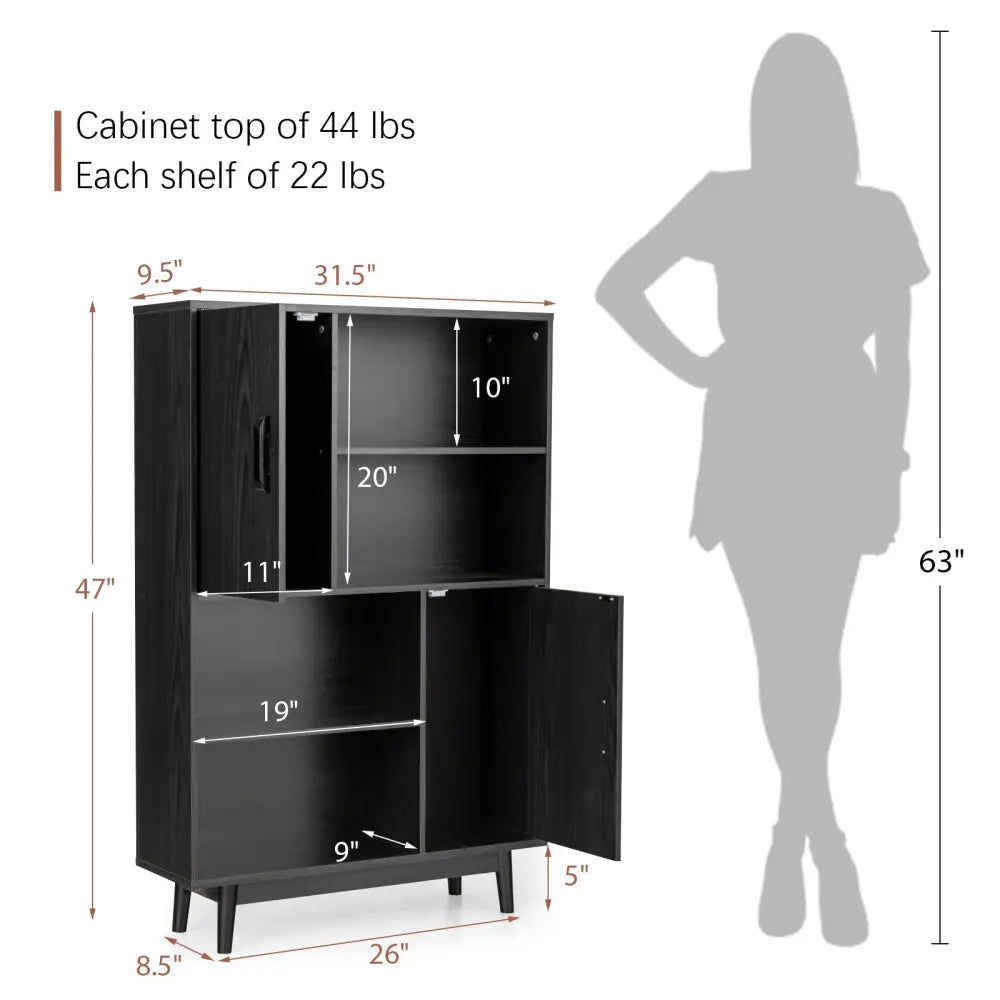 Sideboard Storage Cabinet with Door Shelf-Black - Black - Cabinets & Chests