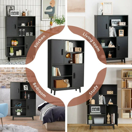 Sideboard Storage Cabinet with Door Shelf-Black - Black - Cabinets & Chests