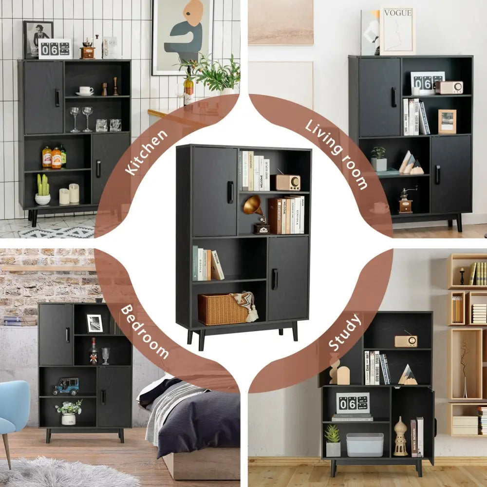 Sideboard Storage Cabinet with Door Shelf-Black - Black - Cabinets & Chests