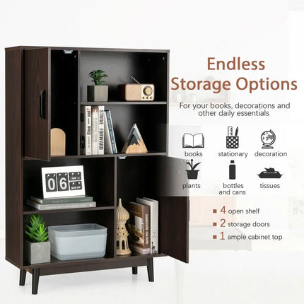 Sideboard Storage Cabinet with Door Shelf-Espresso - Dark Brown - Cabinets & Chests