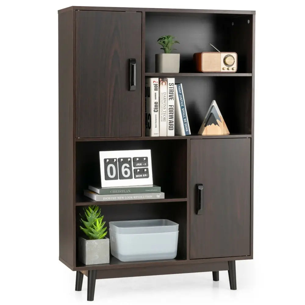Sideboard Storage Cabinet with Door Shelf-Espresso - Dark Brown - Cabinets & Chests