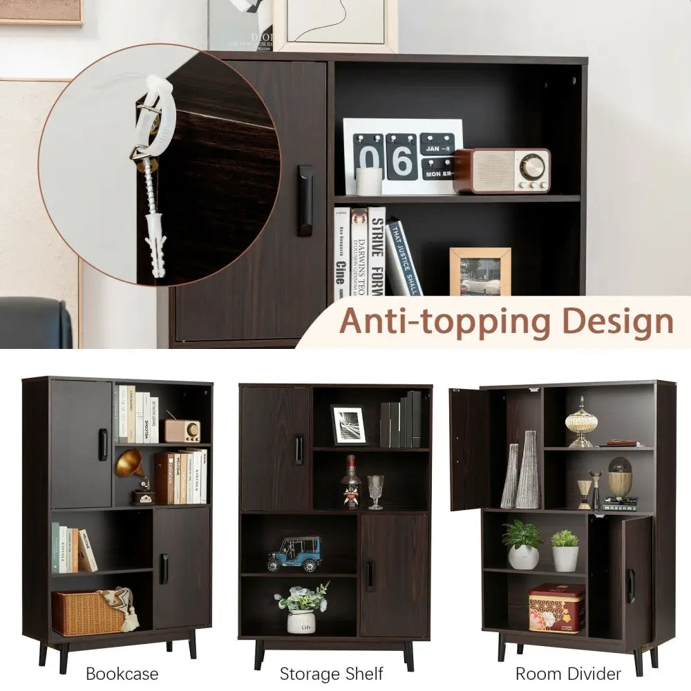 Sideboard Storage Cabinet with Door Shelf-Espresso - Dark Brown - Cabinets & Chests